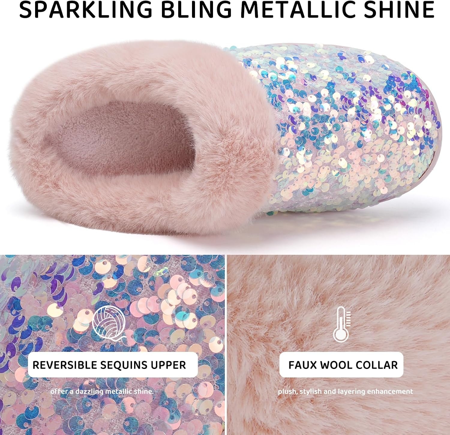 image:imageWateLves Womens Slippers Comfort Memory Foam House Slippers Plush Lining Bedroom Shoes for Indoor amp OutdoorSequin Pink