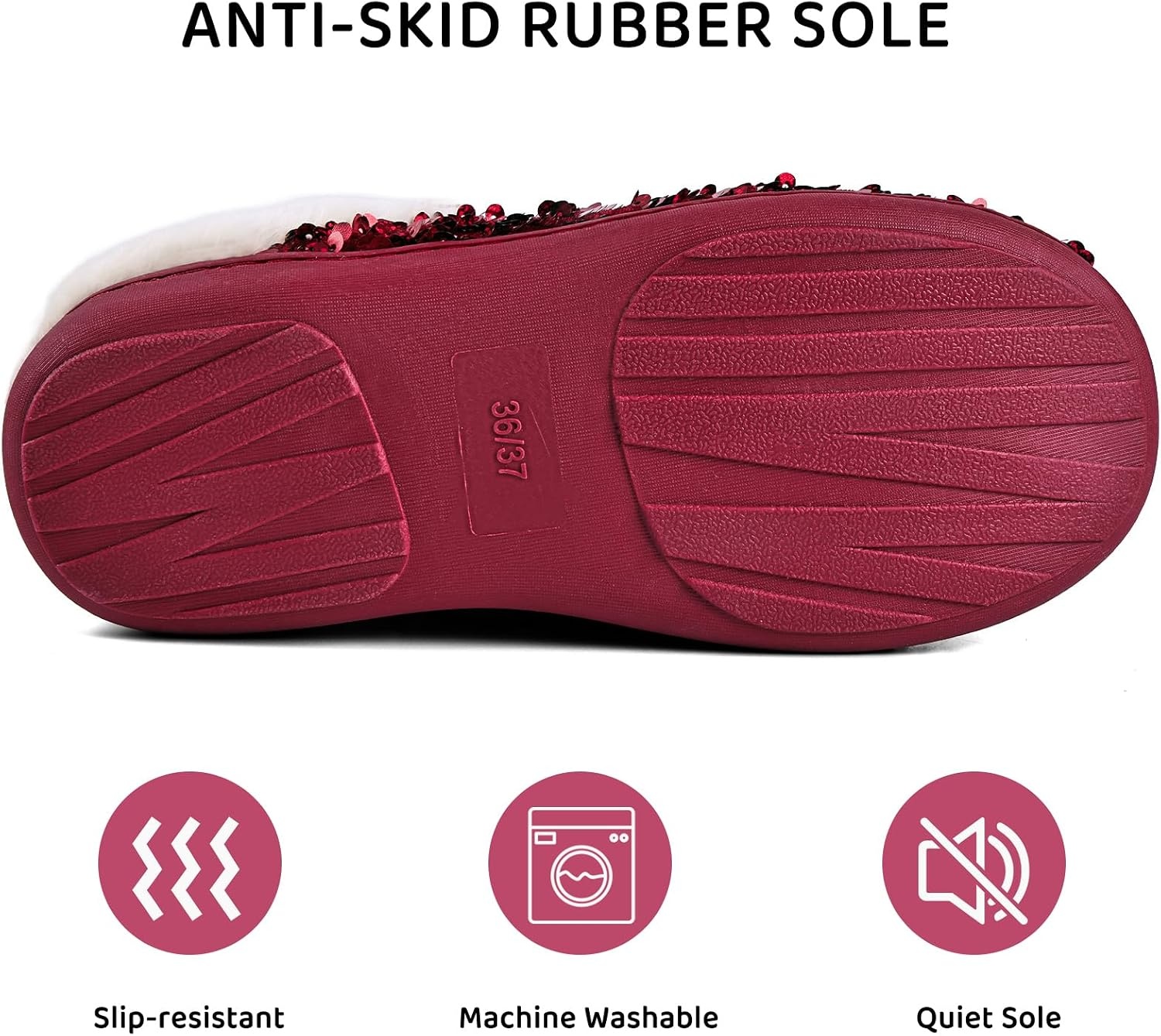 image:imageWateLves Womens Slippers Comfort Memory Foam House Slippers Plush Lining Bedroom Shoes for Indoor amp OutdoorSequin Red