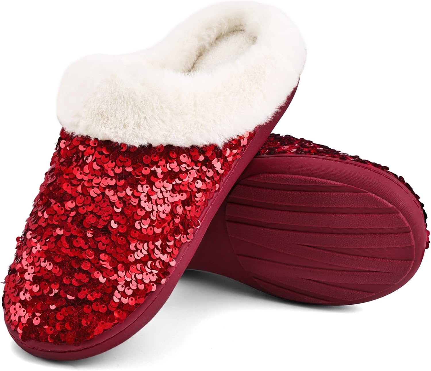 image:imageWateLves Womens Slippers Comfort Memory Foam House Slippers Plush Lining Bedroom Shoes for Indoor amp OutdoorSequin Red