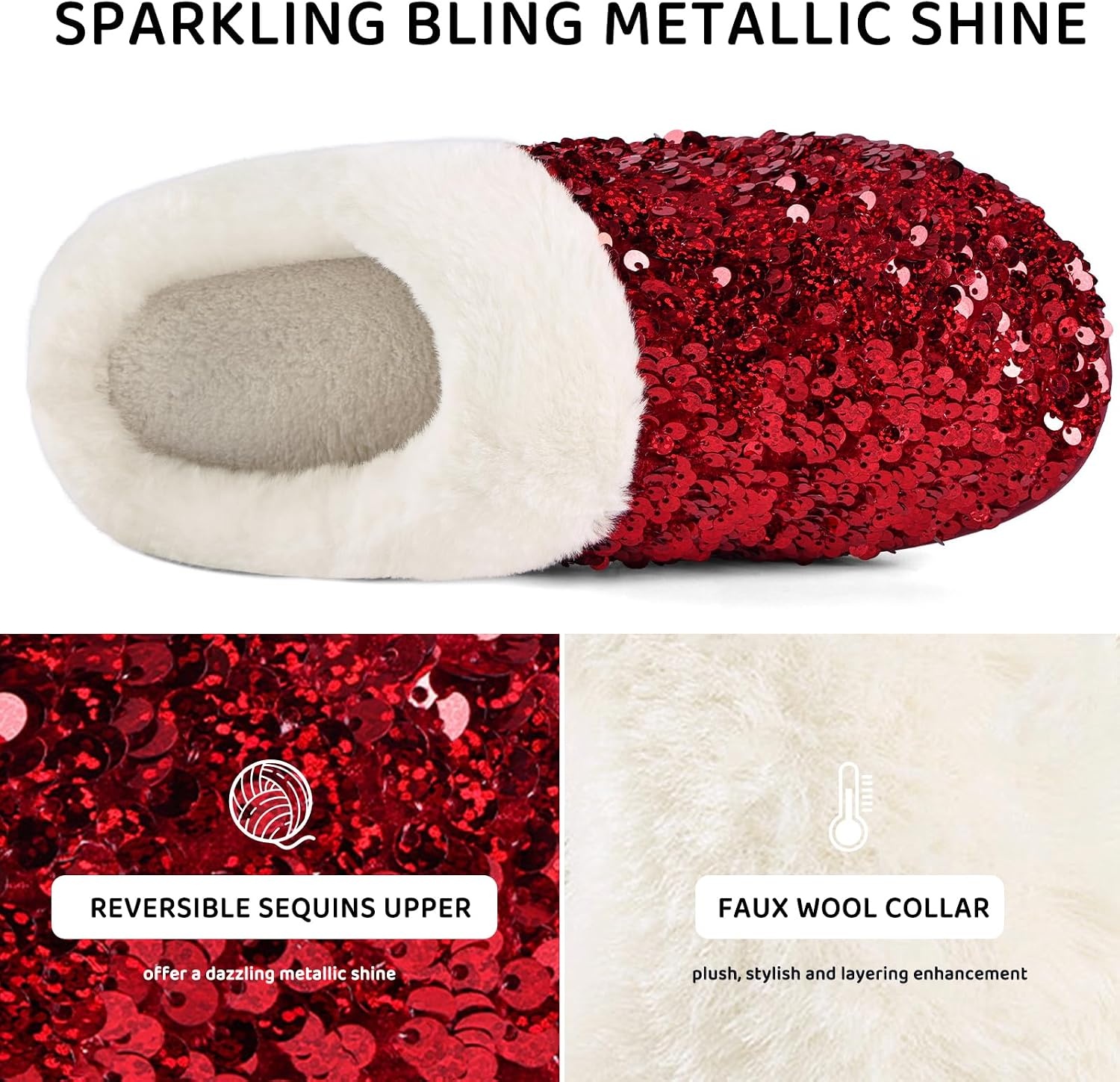 image:imageWateLves Womens Slippers Comfort Memory Foam House Slippers Plush Lining Bedroom Shoes for Indoor amp OutdoorSequin Red