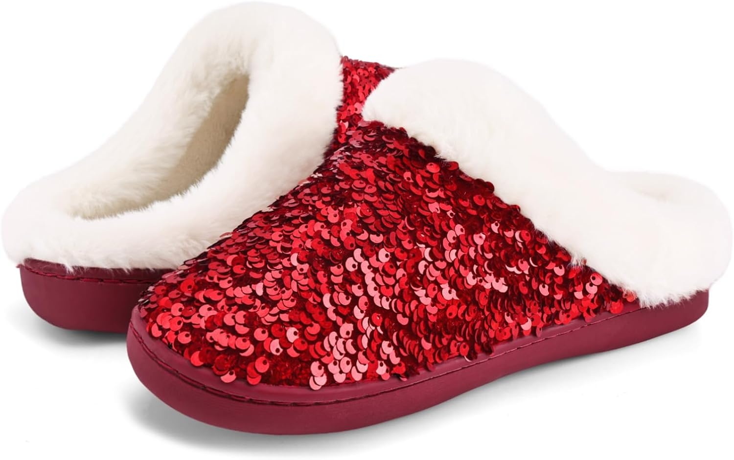 image:imageWateLves Womens Slippers Comfort Memory Foam House Slippers Plush Lining Bedroom Shoes for Indoor amp OutdoorSequin Red