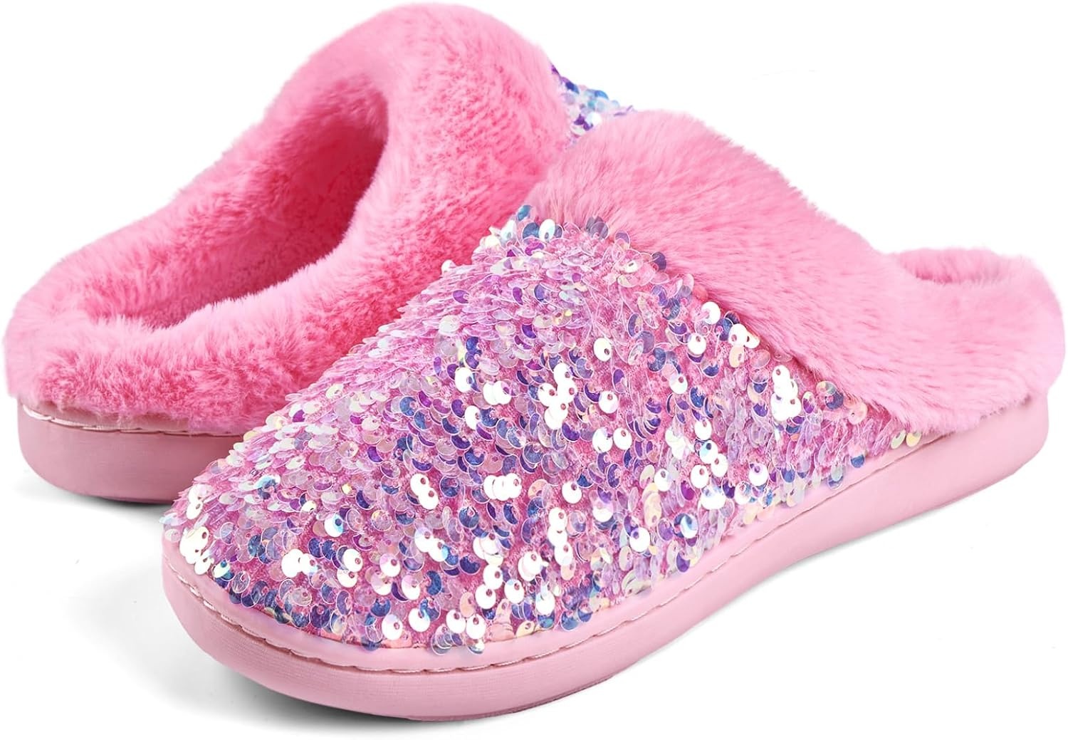 image:imageWateLves Womens Slippers Comfort Memory Foam House Slippers Plush Lining Bedroom Shoes for Indoor amp OutdoorSequin Sakura