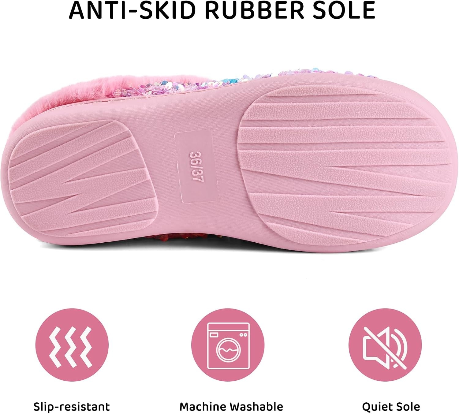image:imageWateLves Womens Slippers Comfort Memory Foam House Slippers Plush Lining Bedroom Shoes for Indoor amp OutdoorSequin Sakura