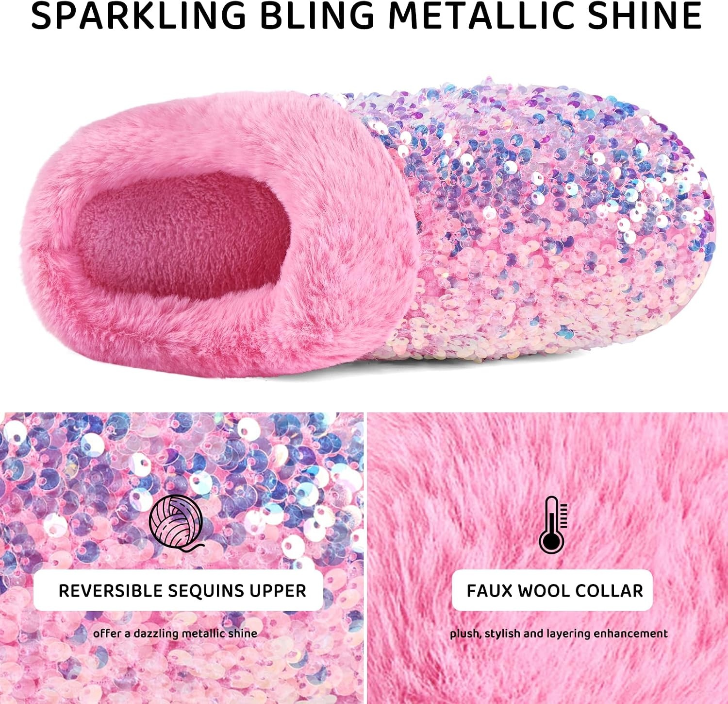 image:imageWateLves Womens Slippers Comfort Memory Foam House Slippers Plush Lining Bedroom Shoes for Indoor amp OutdoorSequin Sakura