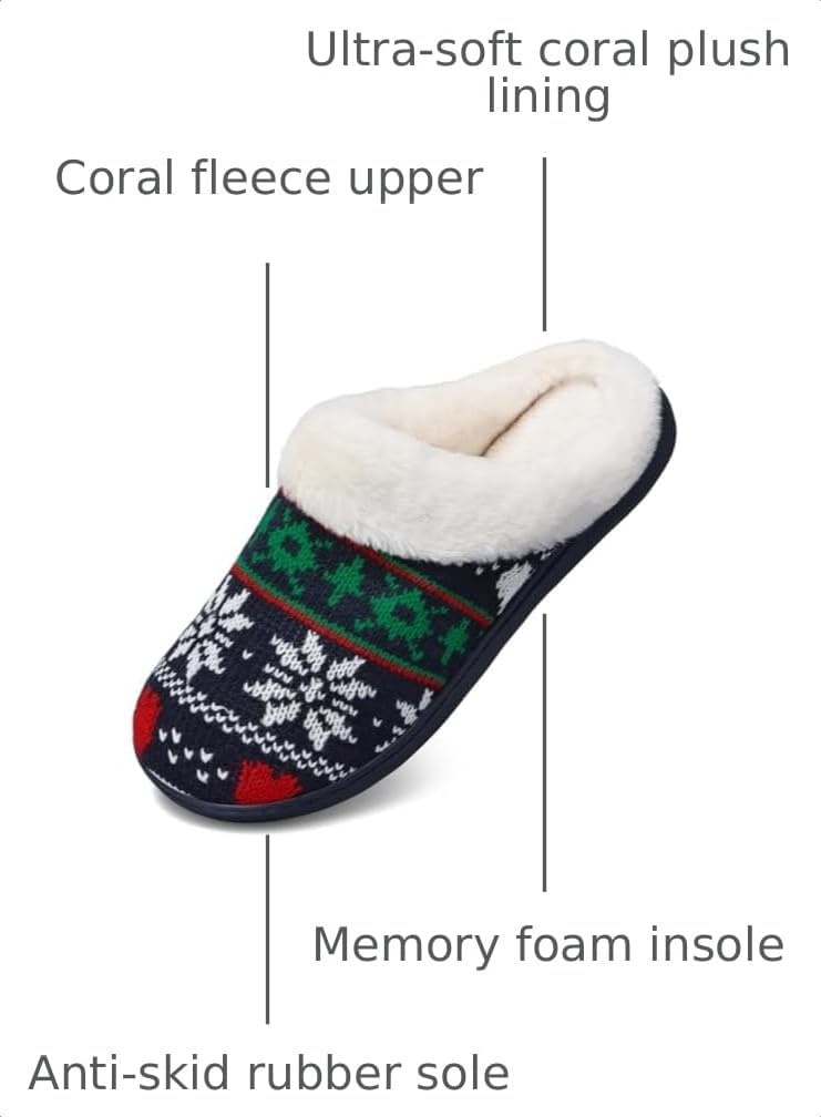 image:imageWateLves Womens Slippers Comfort Memory Foam House Slippers Plush Lining Bedroom Shoes for Indoor amp OutdoorSnowflake Navy