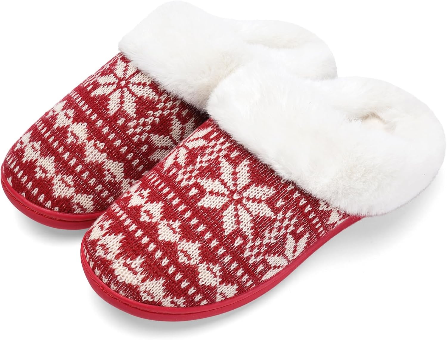 image:imageWateLves Womens Slippers Comfort Memory Foam House Slippers Plush Lining Bedroom Shoes for Indoor amp OutdoorSnowflake Red