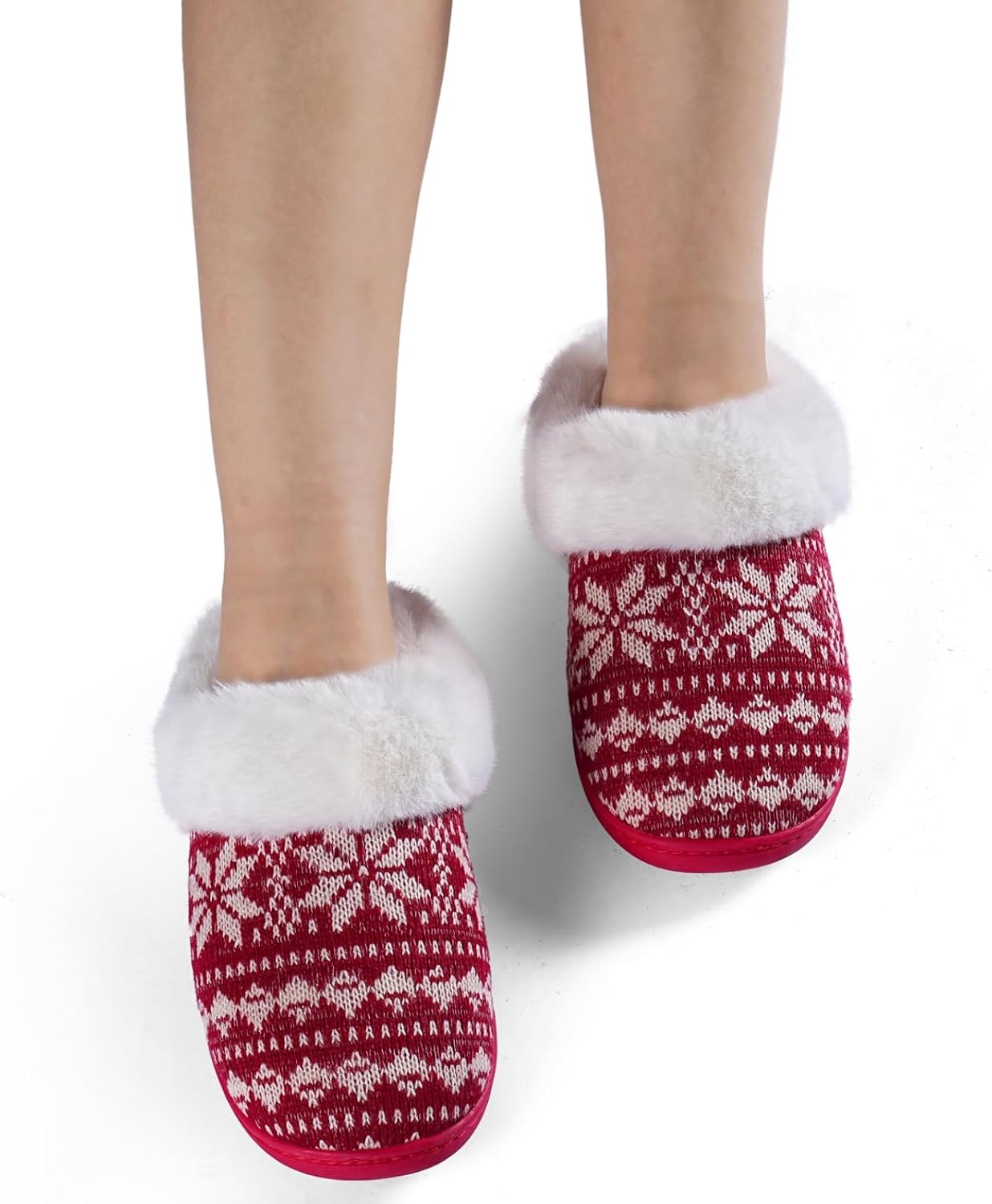 image:imageWateLves Womens Slippers Comfort Memory Foam House Slippers Plush Lining Bedroom Shoes for Indoor amp OutdoorSnowflake Red
