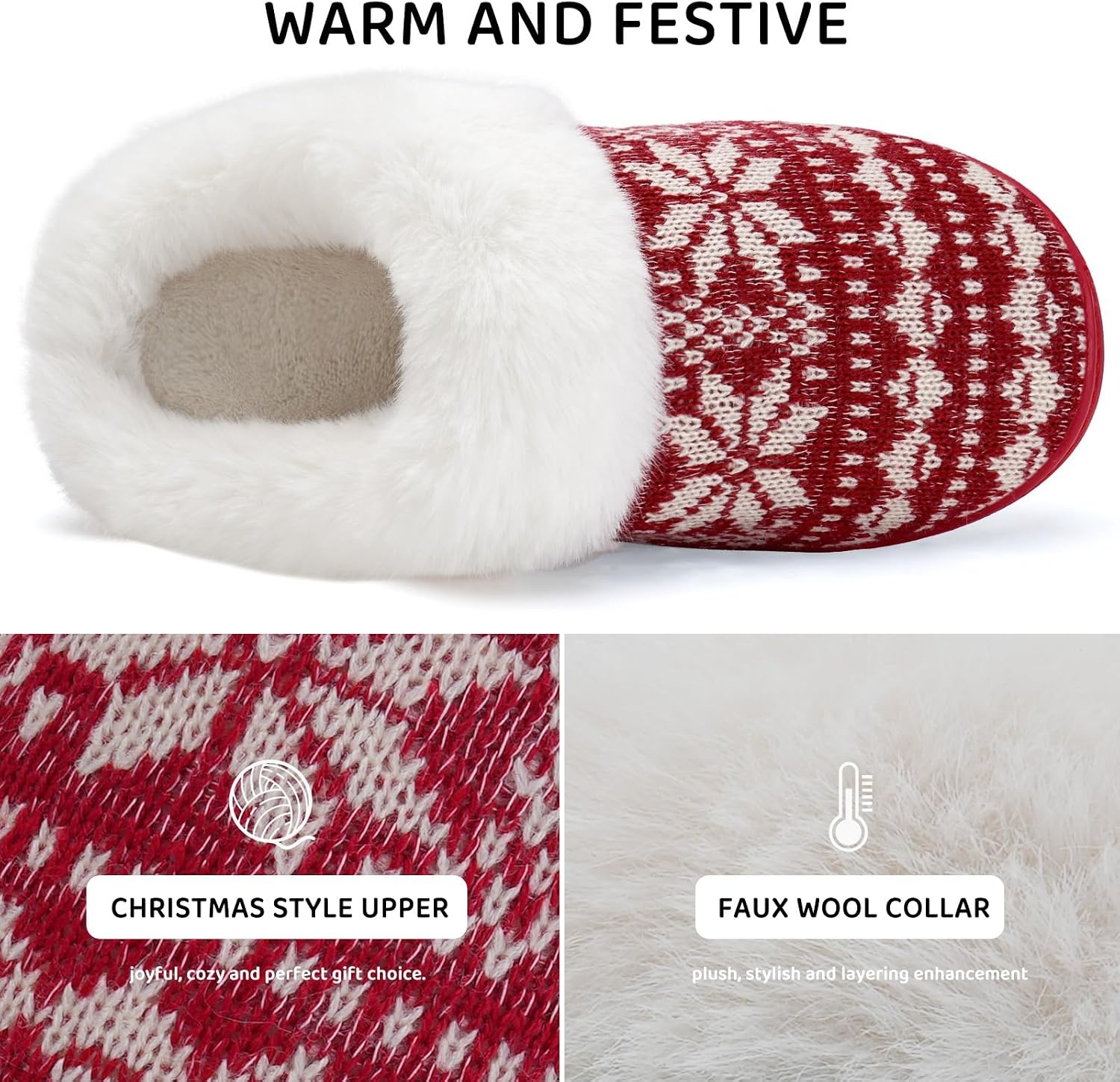 image:imageWateLves Womens Slippers Comfort Memory Foam House Slippers Plush Lining Bedroom Shoes for Indoor amp OutdoorSnowflake Red