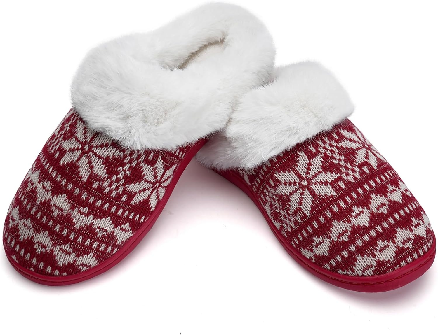 image:imageWateLves Womens Slippers Comfort Memory Foam House Slippers Plush Lining Bedroom Shoes for Indoor amp OutdoorSnowflake Red