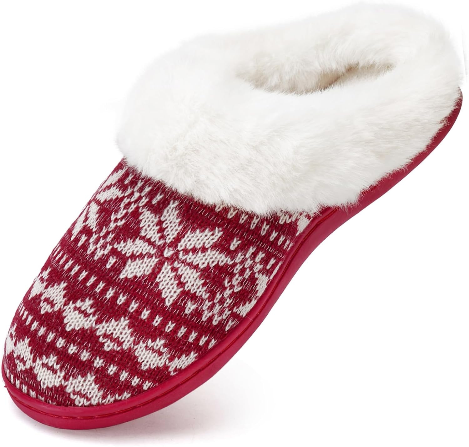 image:imageWateLves Womens Slippers Comfort Memory Foam House Slippers Plush Lining Bedroom Shoes for Indoor amp OutdoorSnowflake Red