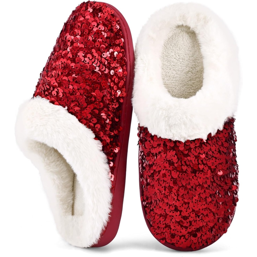 image:imageWateLves Womens Slippers Comfort Memory Foam House Slippers Plush Lining Bedroom Shoes for Indoor amp OutdoorSequin Red