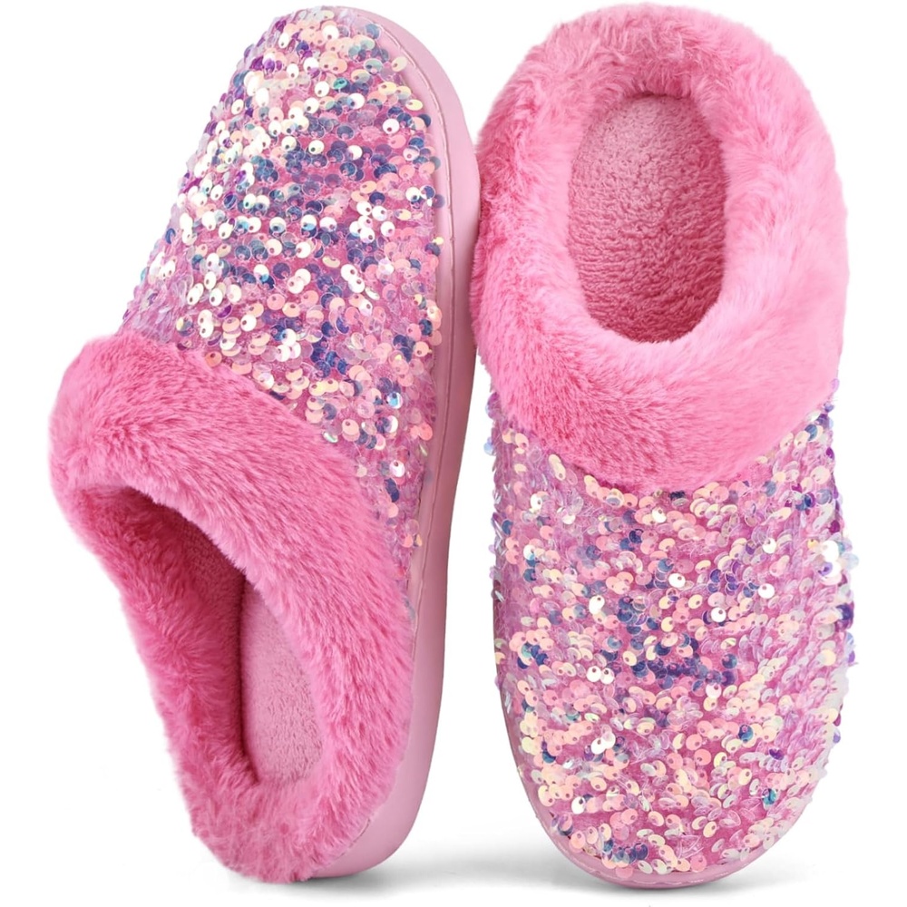 image:imageWateLves Womens Slippers Comfort Memory Foam House Slippers Plush Lining Bedroom Shoes for Indoor amp OutdoorSequin Sakura